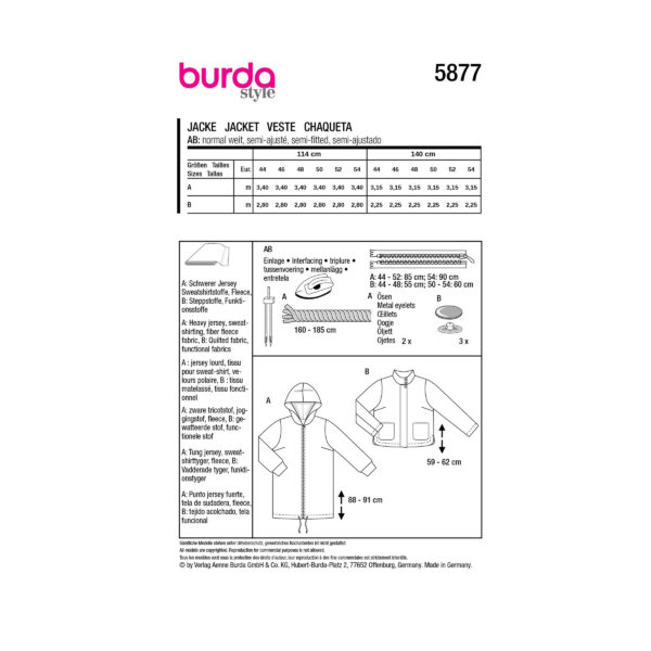 Burda Style Schnittmuster Nr. 5877 - Jacke - sportiv - lässig – Bild 7