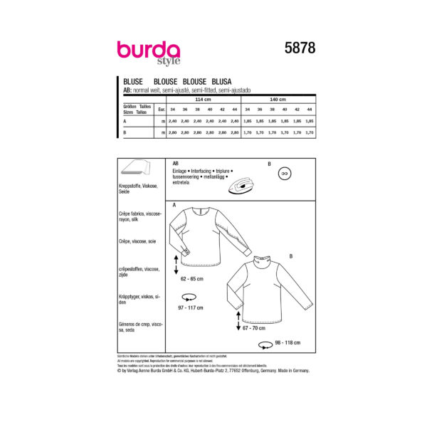 Burda Style Schnittmuster Nr. 5878 - Bluse - Blusenshirt - einfach überziehen – Bild 7