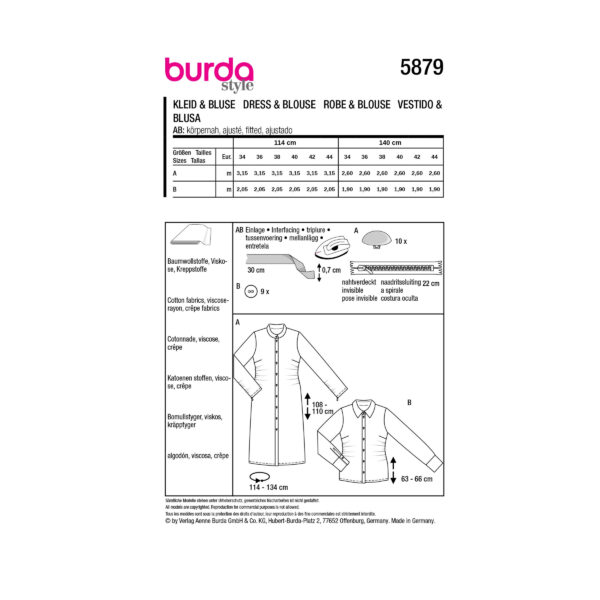 Burda Style Schnittmuster Nr. 5879 - Kleid und Bluse - körpernahe Schnittführung – Bild 8