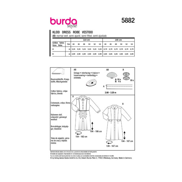 Burda Style Schnittmuster Nr. 5882 - Kleid - Hemdkleid mit Kragen – Bild 7