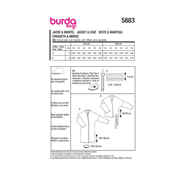 Burda Style Schnittmuster Nr. 5883 - Mantel und Jacke - vielseitig kombinierbar – Bild 8