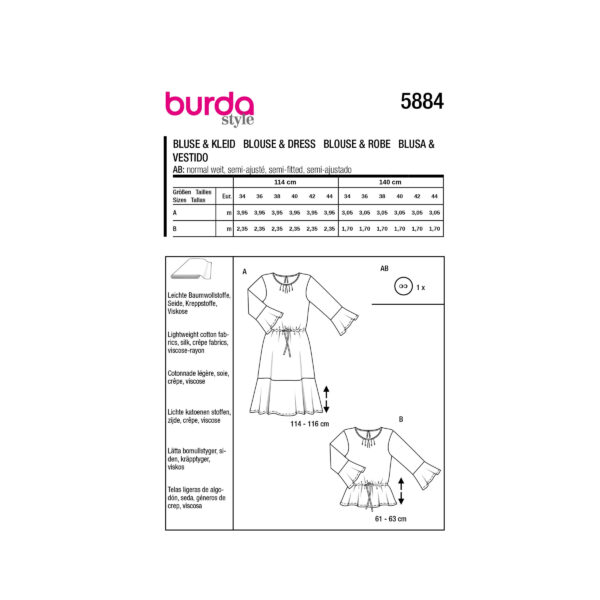 Burda Style Schnittmuster Nr. 5884 - Kleid und Bluse - runder Halsausschnitt – Bild 9
