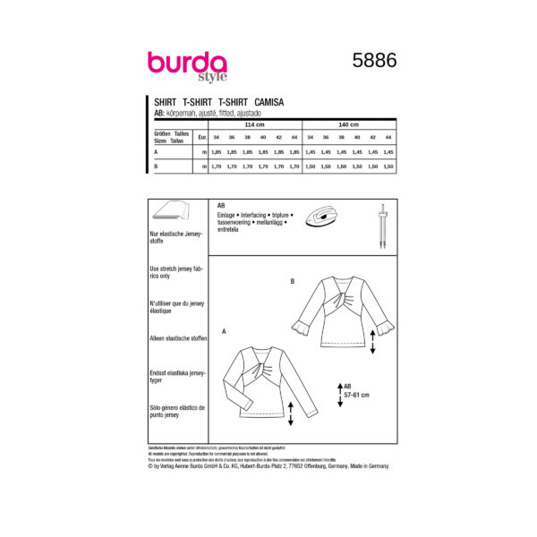 Burda Style Schnittmuster Nr. 5886 - Shirt - asymmetrische Schnittführung – Bild 8