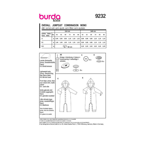 Burda Kids Schnittmuster Nr. 9232 - Overall - Jumpsuit - knöpfbar – Bild 8