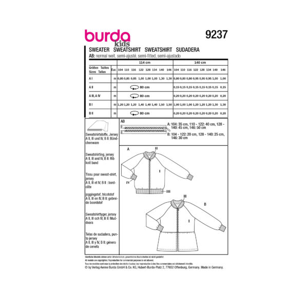 Burda Kids Schnittmuster Nr. 9237 - Sweater - Blouson - Raglanärmel - lässig – Bild 6