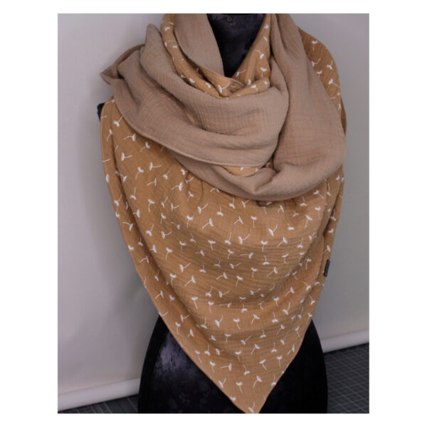 XXL Tuch - erlesenes Maxituch - Musselin - Beige/Beige - Pusteblume - doppellagig - ca. 2,40m x 1,50m