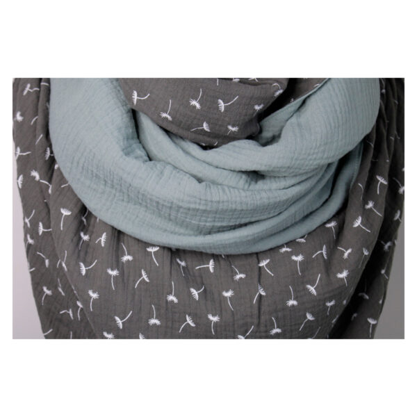 XXL Tuch - erlesenes Maxituch - Musselin - Khaki/ Mint - Pusteblume - doppellagig - ca. 2,40m x 1,50m – Bild 2