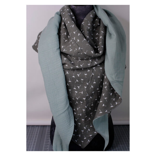XXL Tuch - erlesenes Maxituch - Musselin - Khaki/ Mint - Pusteblume - doppellagig - ca. 2,40m x 1,50m – Bild 3