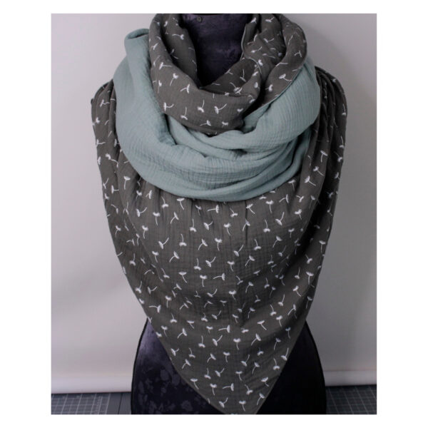 XXL Tuch - erlesenes Maxituch - Musselin - Khaki/ Mint - Pusteblume - doppellagig - ca. 2,40m x 1,50m