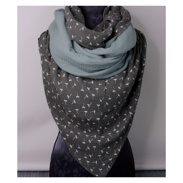 XXL Tuch - erlesenes Maxituch - Musselin - Khaki/ Mint - Pusteblume - doppellagig - ca. 2,40m x 1,50m – Bild 4