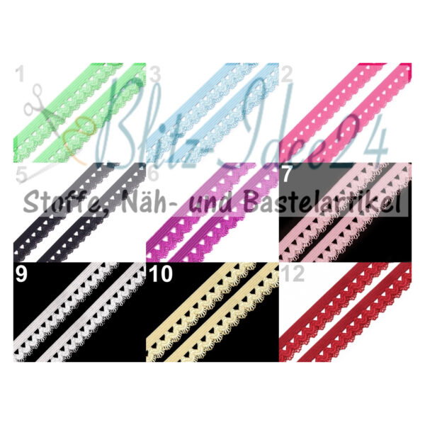 0.94 EUR/ m - 3m Rüschengummi - 15 mm -verschiedene Farben