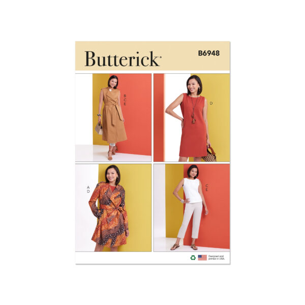 Butterick Schnittmuster - B6948 - Kleid, Bluse, Hose, lange Weste und Mantel