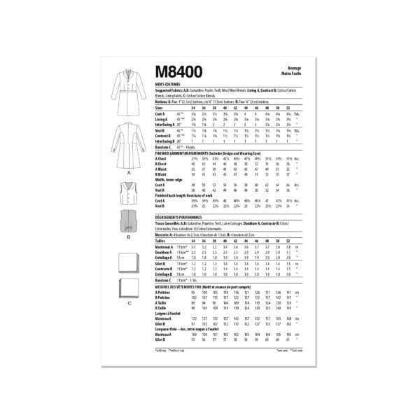 McCalls Schnittmuster M8400 - historisches Herrengewand, Mantel, Weste und Halstuch – Bild 4