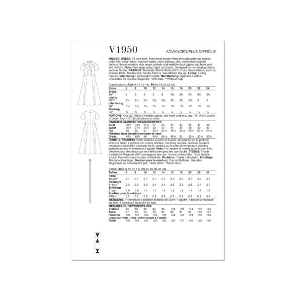 Vogue Schnittmuster V1950 - schlichtes, elegantes Kleid mit Reverskragen – Bild 4