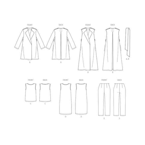 Butterick Schnittmuster - B6948 - Kleid, Bluse, Hose, lange Weste und Mantel – Bild 9