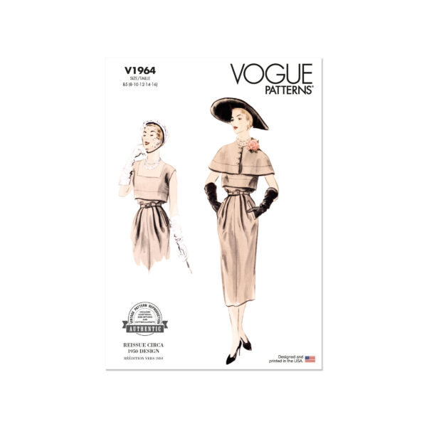 Vogue Schnittmuster V1964 - Vintage - schlichtes Kleid mit kurzem Cape - 50er Jahre Stil