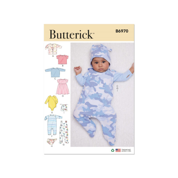 Butterick Schnittmuster - B6970 - Kombination Baby - Jacke, Latzhose, Kleidchen, Mützen, usw.
