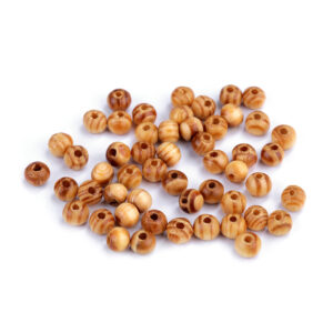 10g Holzperlen - Holzkugeln - rund - Maserung - 6 mm - hellbraun - lasiert