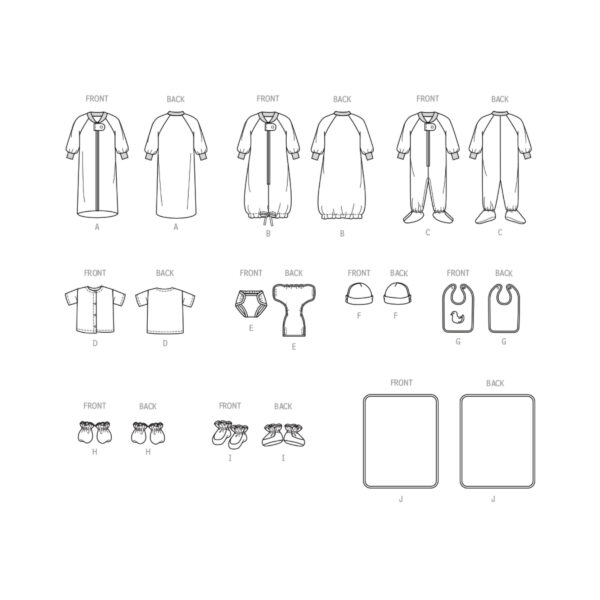 Butterick Schnittmuster - B6968 - Kombination - Babysack, Babystrampler Schuhe , Mütze usw. – Bild 10
