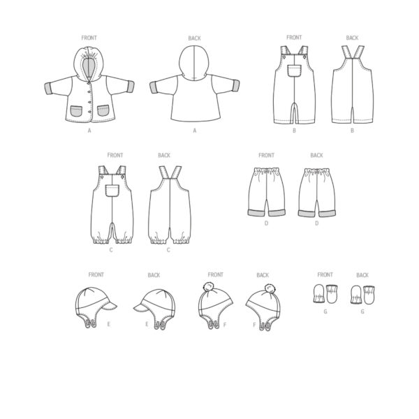 Butterick Schnittmuster - B6969 - Kombination Baby - Jacke, Latzhose, Hose, Mützen, usw. – Bild 10
