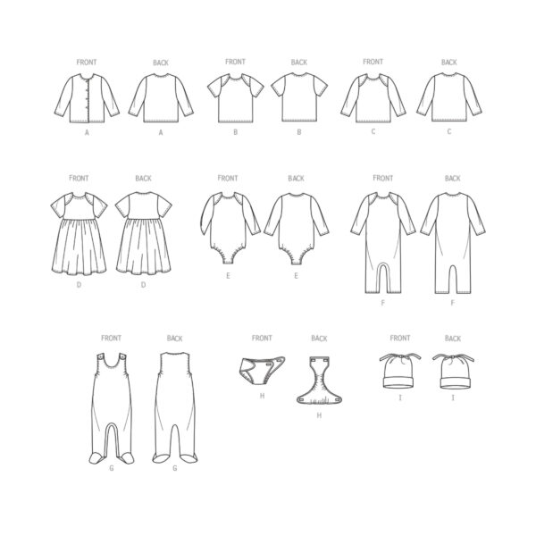 Butterick Schnittmuster - B6970 - Kombination Baby - Jacke, Latzhose, Kleidchen, Mützen, usw. – Bild 10