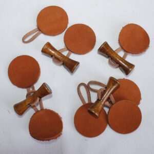 Knebelverschluß 1 Set, Knebelknopf, Holzknopf mit Echtleder, für Taschen, Braun/ Hellbraun