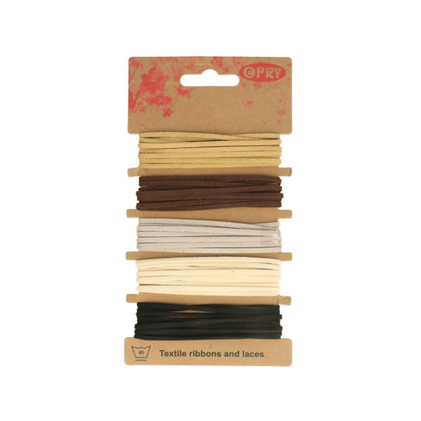 Opry Bänderset 3mm flach - Veloursleder - Kunstleder - 5 x 1m - naturtöne