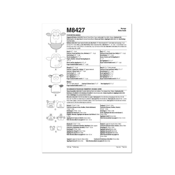 McCalls Schnittmuster M8427 - Plüschtiere -  Kuh, Schwein, Schaf, Huhn, Maus – Bild 5