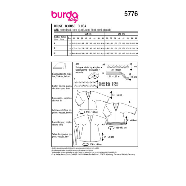 Burda Easy Schnittmuster Nr. 5776 - Bluse - V-Ausschnitt - 3 Varianten – Bild 10