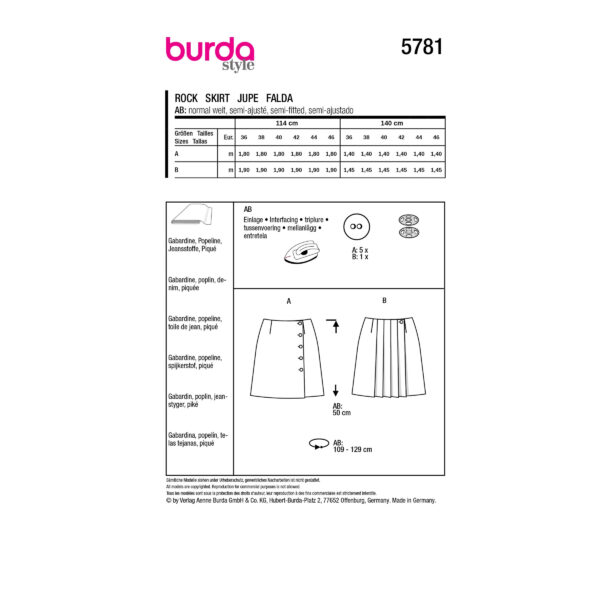 Burda Style Schnittmuster Nr. 5781 - Rock - Minirock - Tennisrock mit Falten – Bild 9