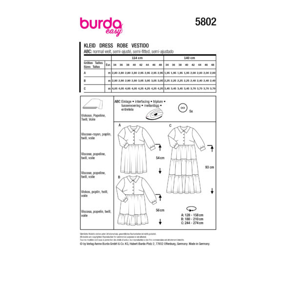Burda Easy Schnittmuster Nr. 5802 - Kleid - Hemdblusenkleid - 3 Varianten – Bild 10