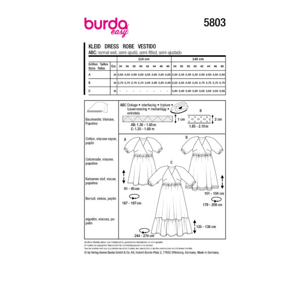 Burda Easy Schnittmuster Nr. 5803 - Kleid - Sommerkleid - 3 Varianten – Bild 10
