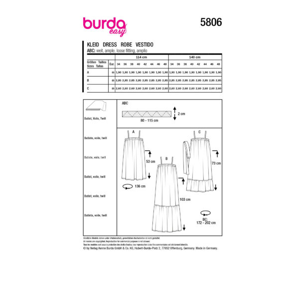 Burda Easy Schnittmuster Nr. 5806 - Kleid - Babydoll-Kleid - 3 Varianten – Bild 10