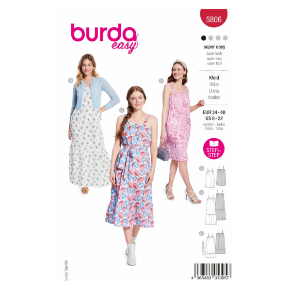 Burda Easy Schnittmuster Nr. 5806 - Kleid - Babydoll-Kleid - 3 Varianten
