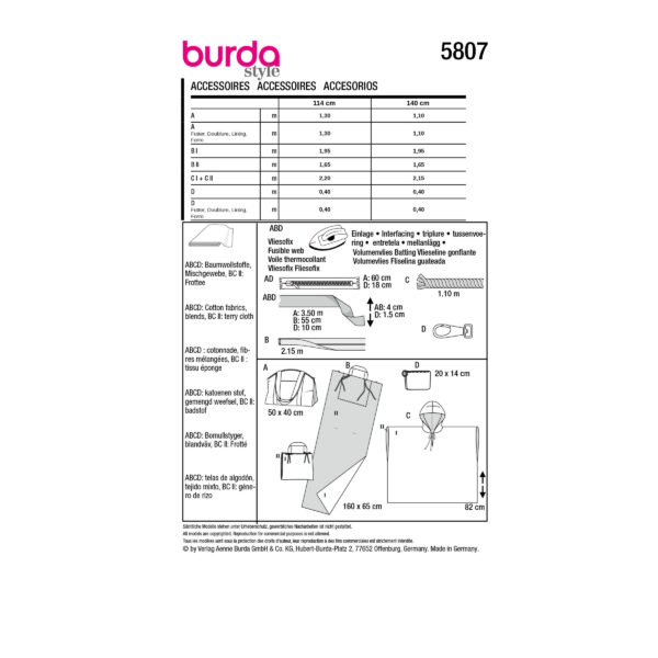Burda Style Schnittmuster Nr. 5807 - Accessoires - Poncho - Tasche - Strandmatte – Bild 11
