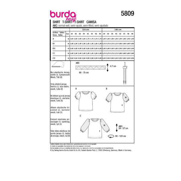Burda Easy Schnittmuster Nr. 5809 - T-Shirt - Shirts mit Ärmelvarianten – Bild 5