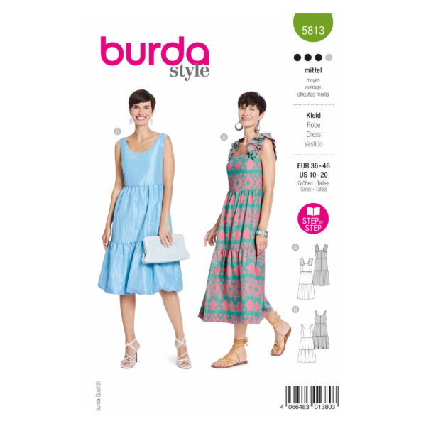 Burda Style Schnittmuster Nr. 5813 - Kleid - zeitlose Kleider - 2 Varianten