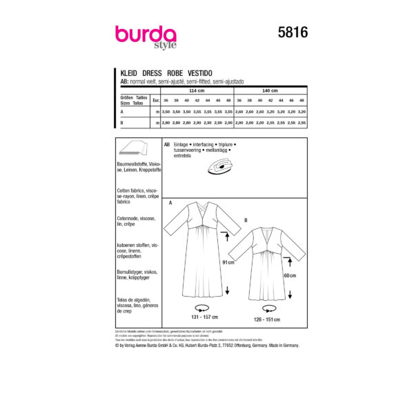 Burda Style Schnittmuster Nr. 5816 - Kleid - V-Ausschnitt - 2 Varianten – Bild 9