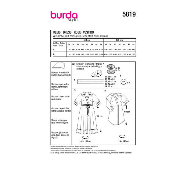 Burda Style Schnittmuster Nr. 5819 - Kleid - Wickelkleid - 2 Varianten – Bild 9