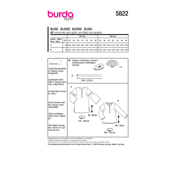 Burda Style Schnittmuster Nr. 5822 - Bluse - Vintage - 70er Jahre - 2 Varianten – Bild 9