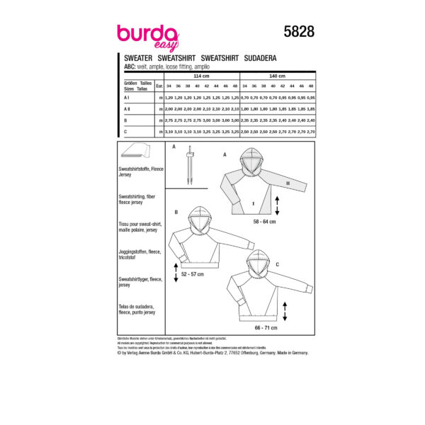 Burda Easy Schnittmuster Nr. 5828 - Sweater - Hoodie - Longsleeve - 3 Varianten – Bild 10