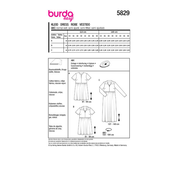 Burda Easy Schnittmuster Nr. 5829 - Kleid - Mini, knielang, Maxi - 3 Varianten – Bild 10