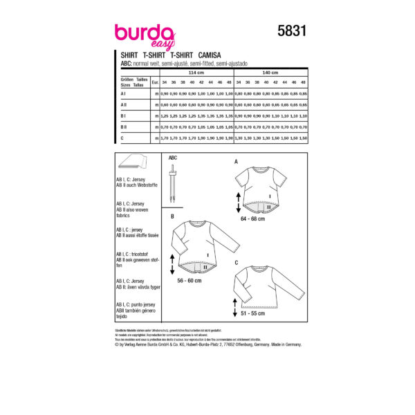 Burda Easy Schnittmuster Nr. 5831 - Shirt - kurze oder lange Ärmel - 3 Varianten – Bild 10
