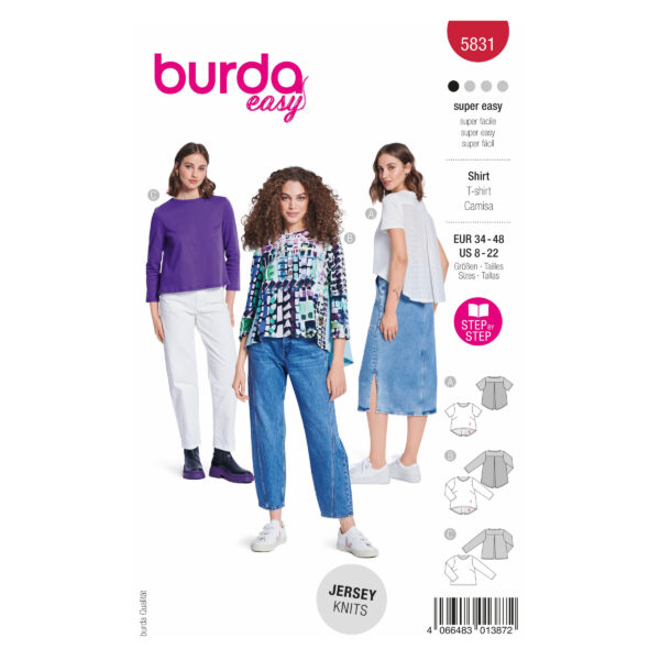 Burda Easy Schnittmuster Nr. 5831 - Shirt - kurze oder lange Ärmel - 3 Varianten