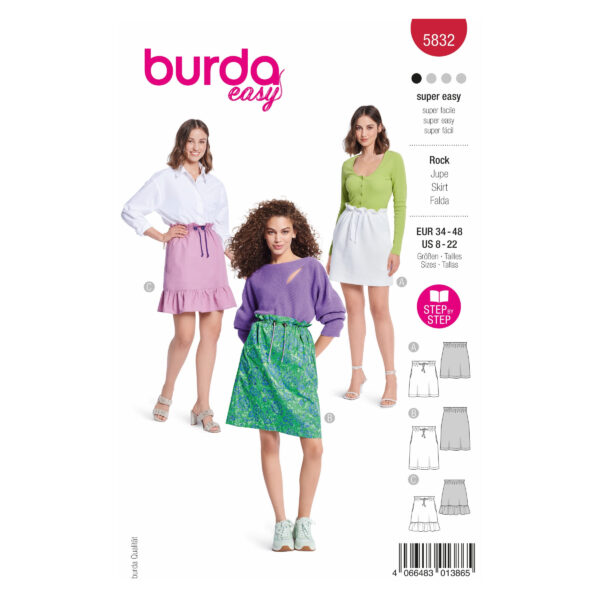 Burda Easy Schnittmuster Nr. 5832 - Rock - einfach - sportlich - 3 Varianten