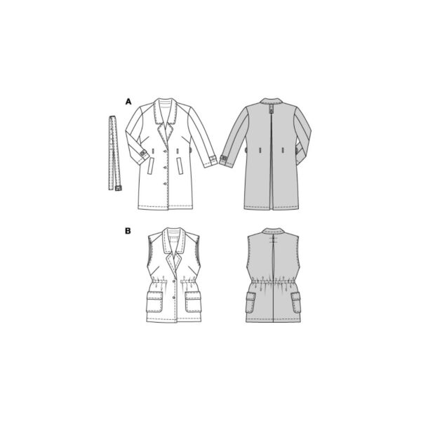 Burda Style Schnittmuster Nr. 5840 - Mantel + Weste - Trenchcoat - Bindegürtel – Bild 8