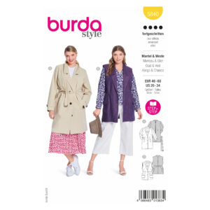 Burda Style Schnittmuster Nr. 5840 - Mantel + Weste - Trenchcoat - Bindegürtel