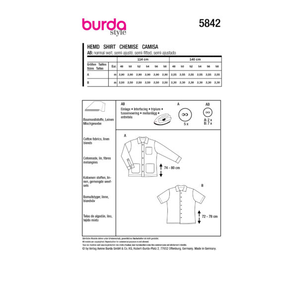 Burda Style Schnittmuster Nr. 5842 - Kombination - Jacke und Hemd - zeitlos – Bild 9