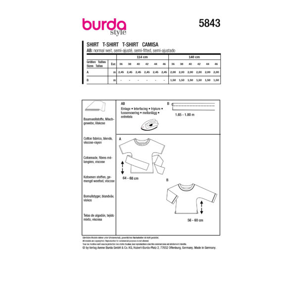 Burda Style Schnittmuster Nr. 5843 - Shirt - Rundhalsausschnitt - 2 Varianten – Bild 9