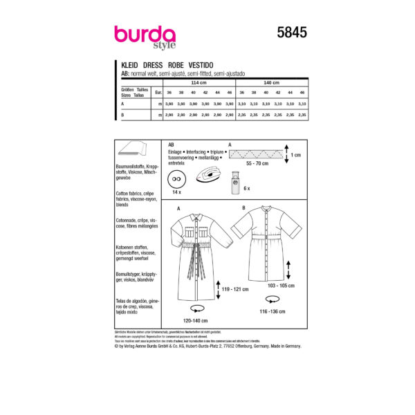 Burda Style Schnittmuster Nr. 5845 - Kleid - geknöpfte Kleider - 2 Varianten – Bild 9